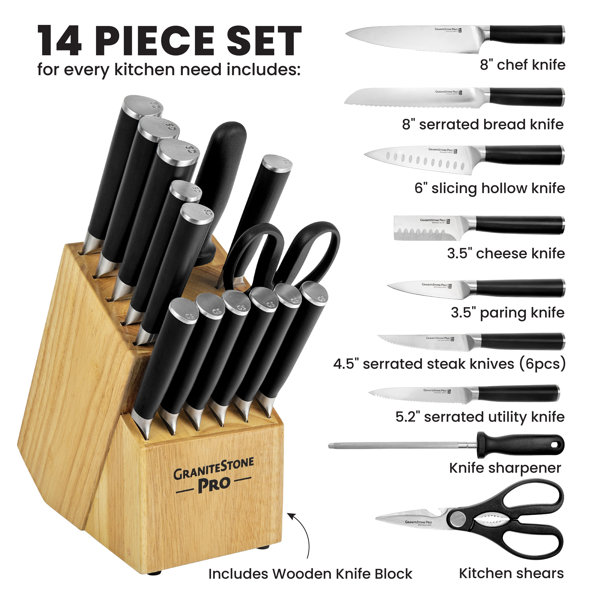 Granitestone Pro Nutriblade 14 Piece Stainless Steel Black Knife Set